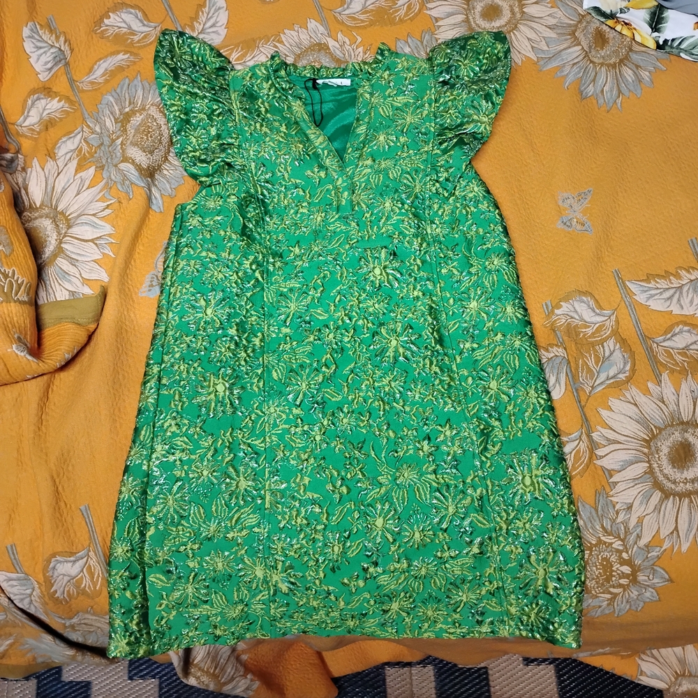 THML Emerald and Lime Embroidered Dress